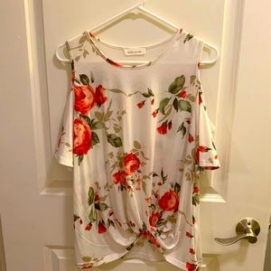 Cold shoulder floral knot top